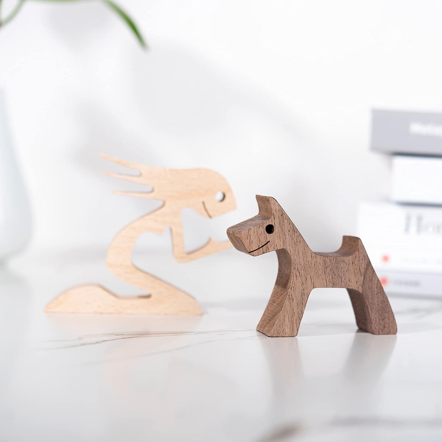Small Living Room Decor Women and Dog Statue Wood Decorations for Home - Image 4