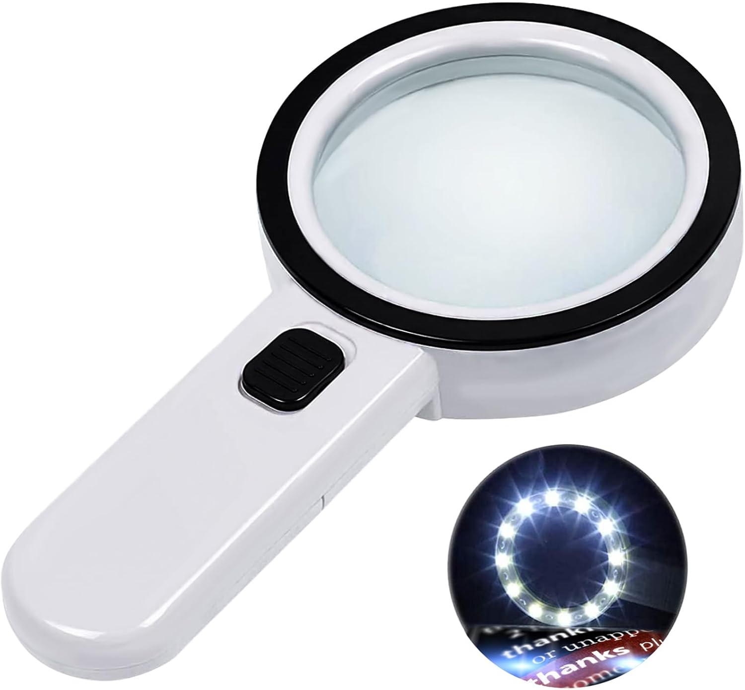 Magnifying Glass with Light, Ultra-Clear Lightweight Handheld Reading Magnifier with 12 LEDs, Distortion-Free Optical Lens for Seniors, Macular Degeneration, Close Work, Coins & Pill Bottles