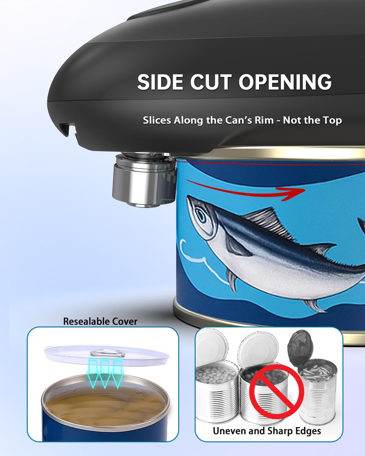 CIRCLE JOY Electric Can Opener, One-Touch Automatic Can Opening with Smooth Edges, Food Safety Handheld Battery-Operated Can Opener for Kitchen and Seniors, Black - Image 2