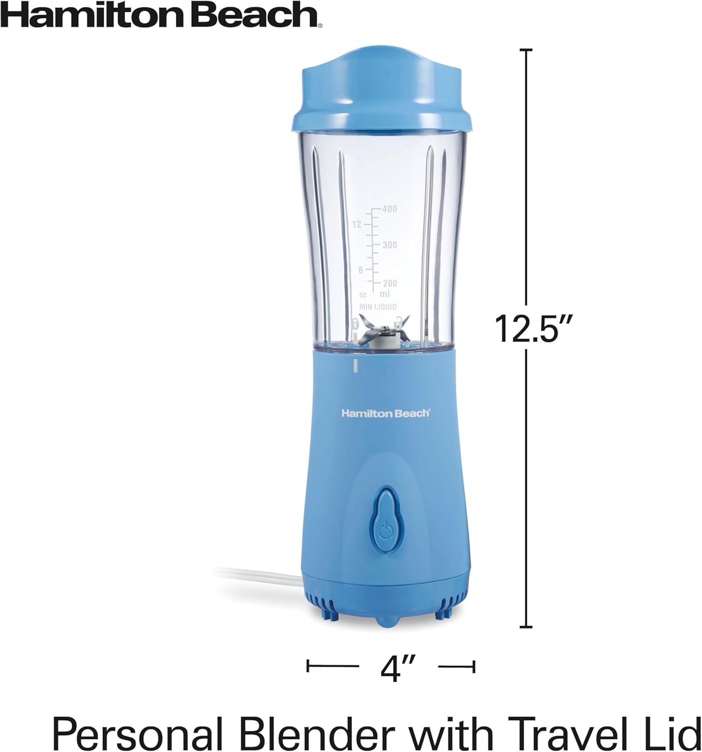 Hamilton Beach Portable Blender for Shakes and Smoothies, 14 Oz BPA Free Travel Cup & Lid, Durable Stainless Steel Blades, Personal Smoothie Blender, Tranquil Blue (51172) - Image 8