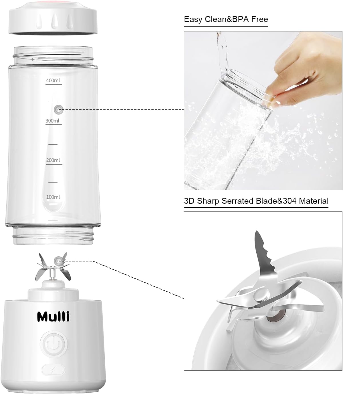 Mulli Portable Blender,USB Rechargeable Personal Mixer for Smoothie and Shakes, Mini Blender with Six Blades for Baby Food,Travel,Gym(Update) - Image 2