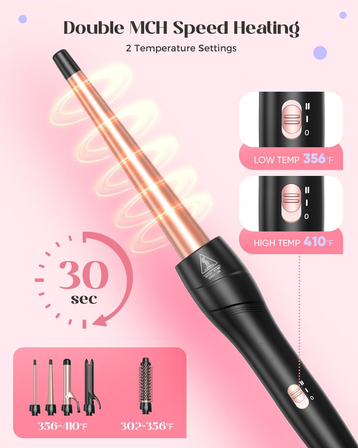 5 in 1 Curling Iron with Thermal Brush and 4 Interchangeable Ceramic Barrels(1/2 to 1 1/2 inch), Curling Wand Set with Flat Iron, Fast Heating, Dual Voltage Hair Curler, Gifts for Women - Image 3