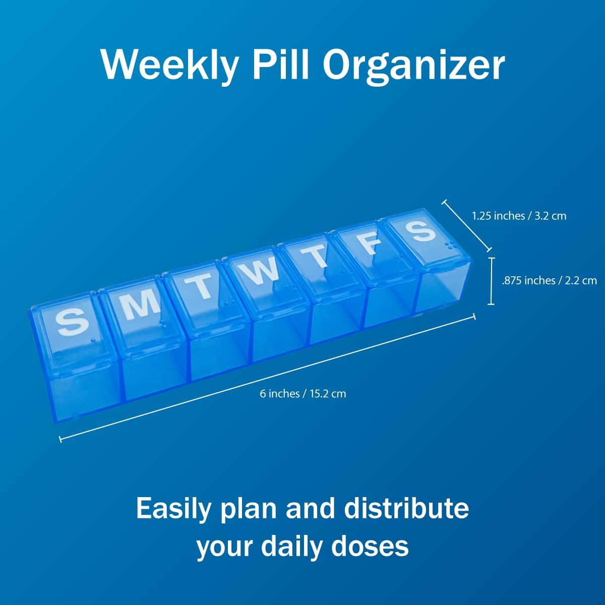 Amazon Basic Care 7-Day Weekly Pill Organizer, Portable Medicine and Vitamin Planner Box with Medium Compartments, Blue - Image 2