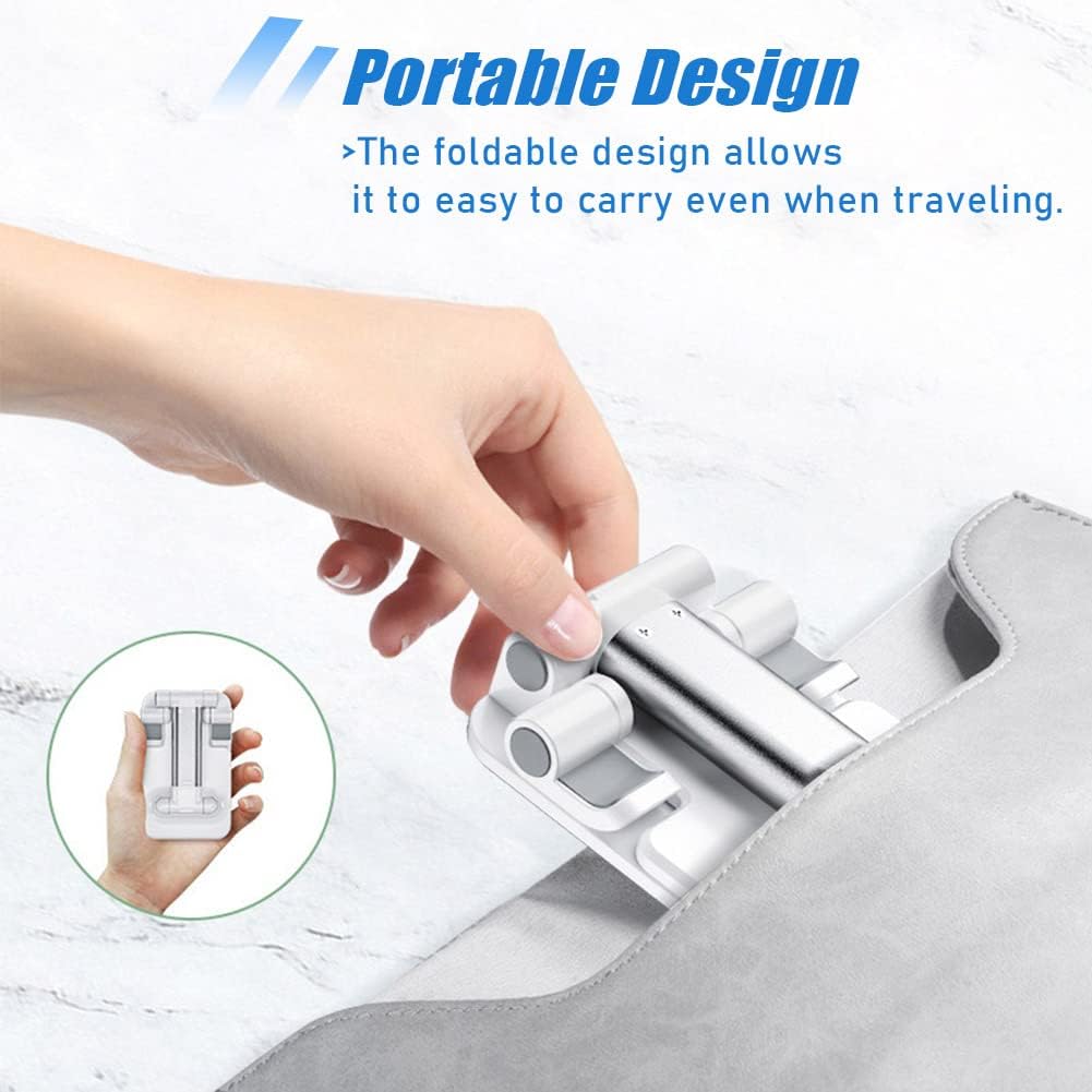 Cell Phone Stand, Angle Height Adjustable Cell Phone Holder with Silicon Pad for Desk Fully Forldable Mobile Phone Holder Compatible with All Mobile Phones, MT-6, (White) - Image 4