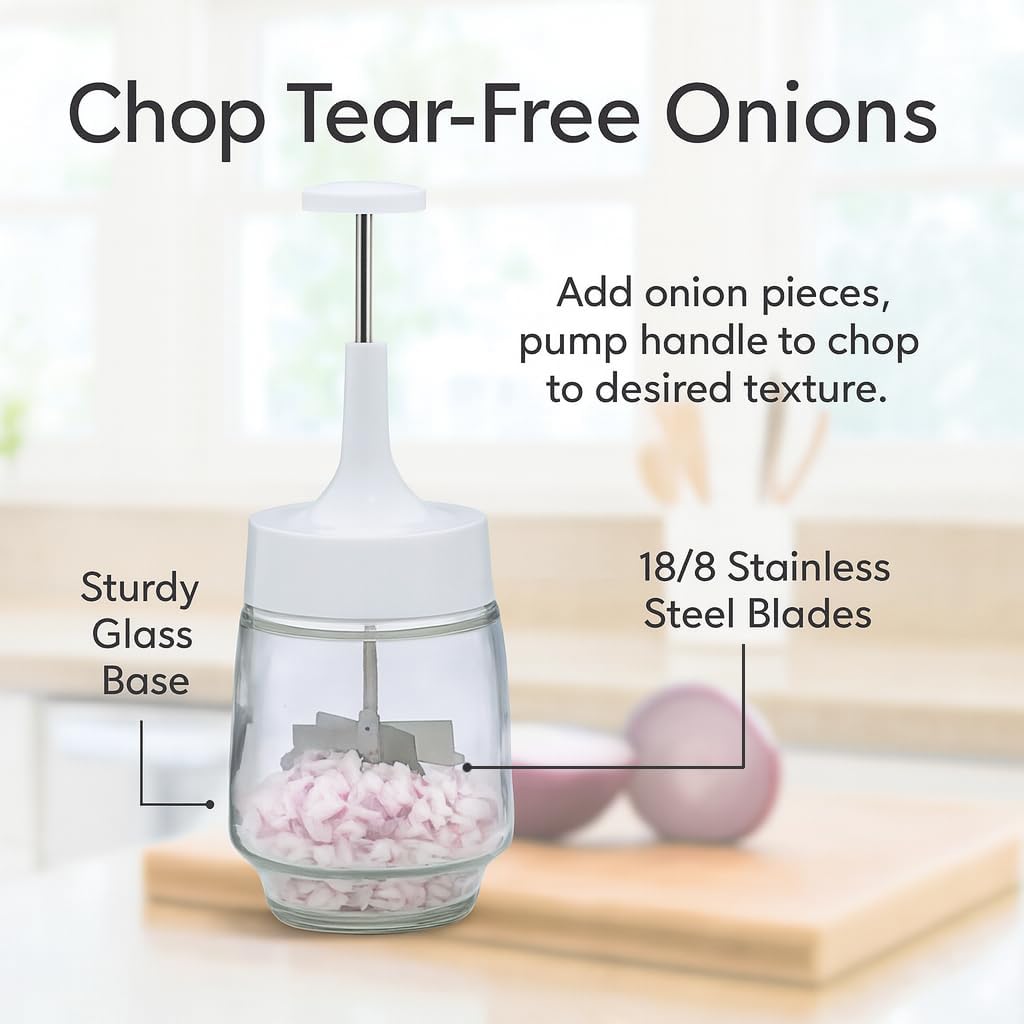 HIC Kitchen Old Fashioned Onion Chopper, Glass, 18/8 Stainless Steel Plane-Edge Blades For Onions, Eggs, Product, Nuts - Image 3