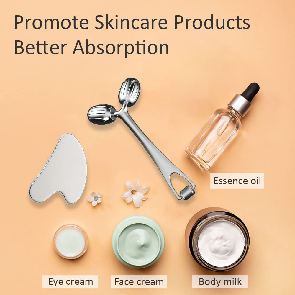 Yeamon Gua Sha Facial Tools and Face Roller Set, Facial Massage Tool for Women’s Skincare Routine,Cooling Stainless Steel Face Sculpting Eyes Roller Guasha for Daily Use or Self-Care Gift for Women - Image 6
