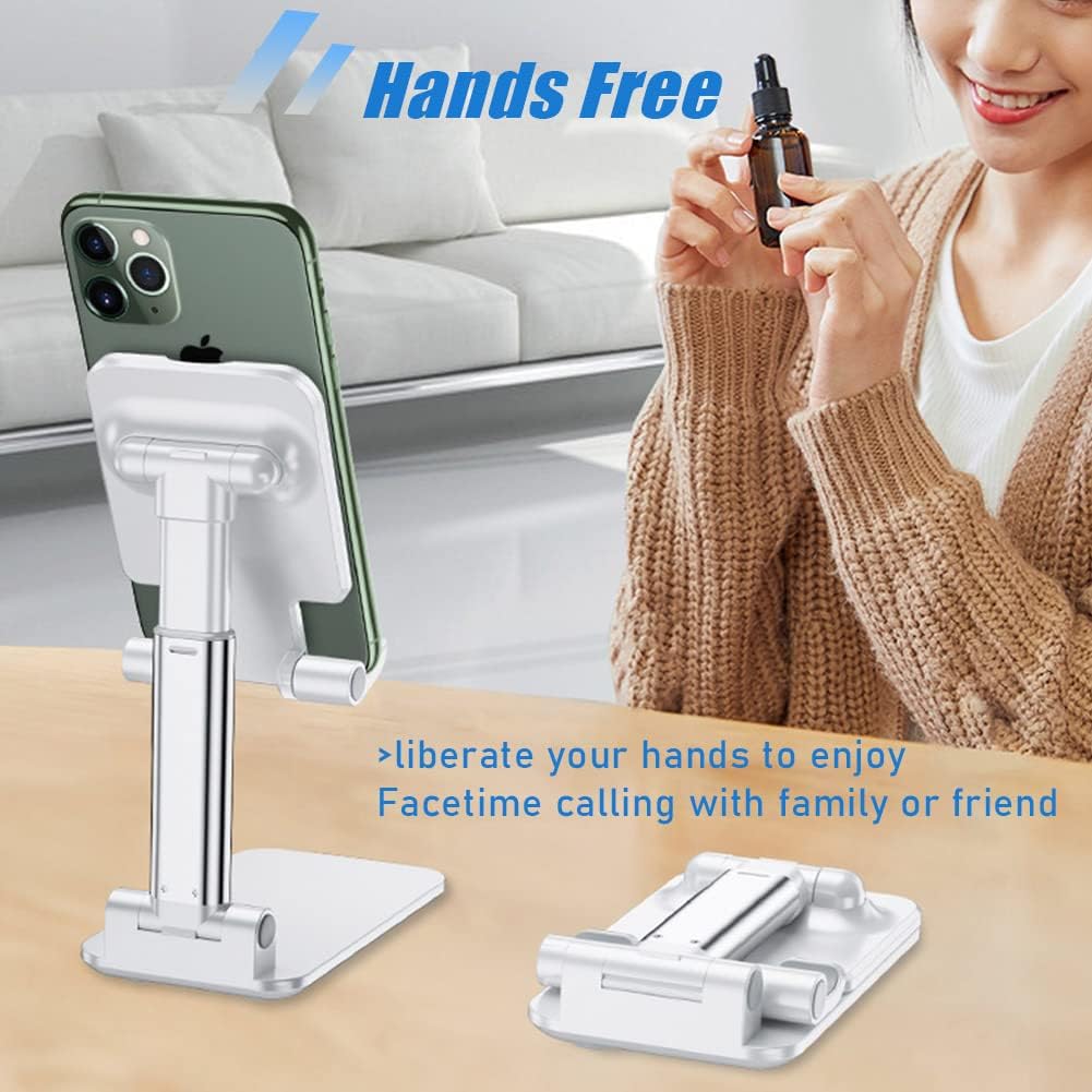 Cell Phone Stand, Angle Height Adjustable Cell Phone Holder with Silicon Pad for Desk Fully Forldable Mobile Phone Holder Compatible with All Mobile Phones, MT-6, (White) - Image 5