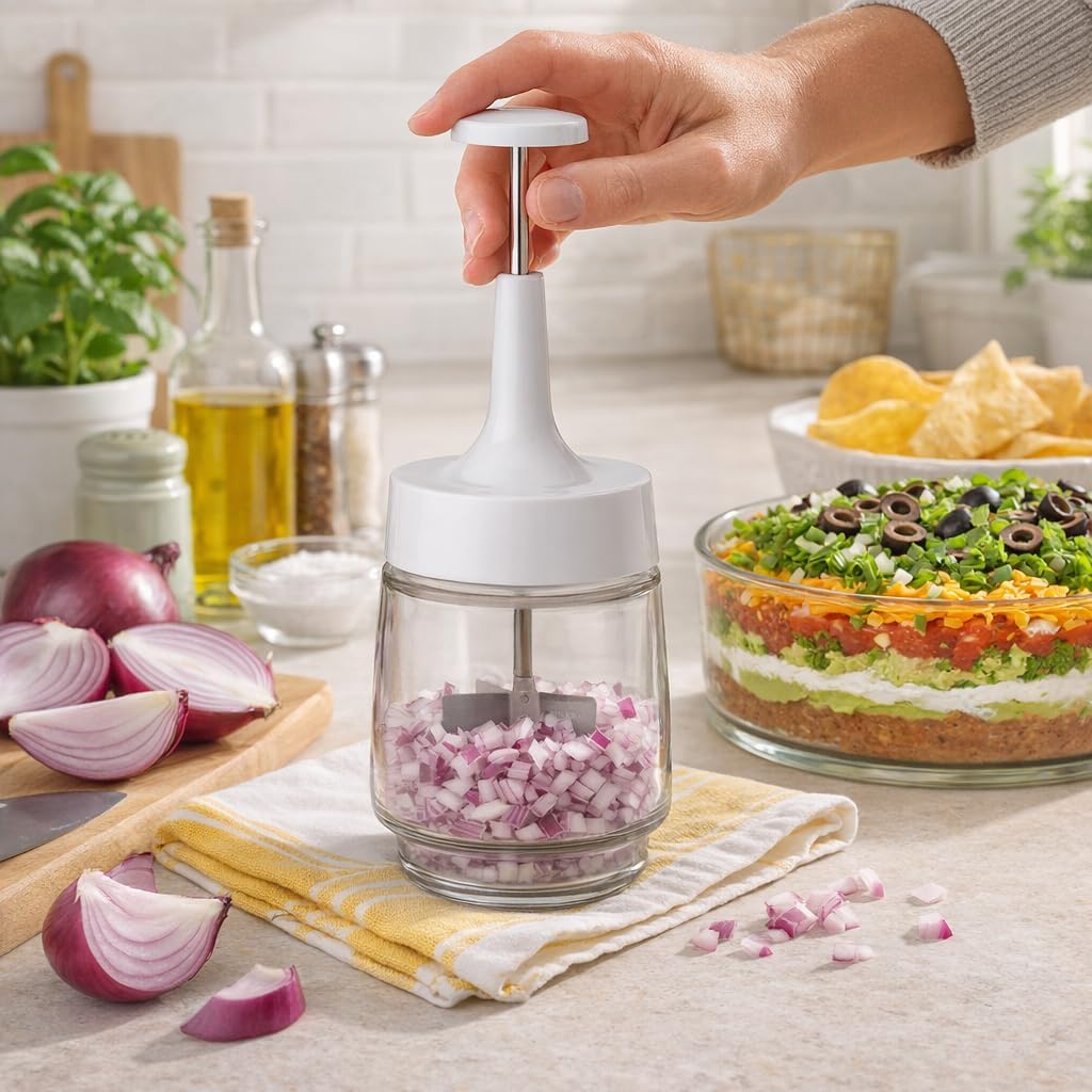 HIC Kitchen Old Fashioned Onion Chopper, Glass, 18/8 Stainless Steel Plane-Edge Blades For Onions, Eggs, Product, Nuts - Image 2