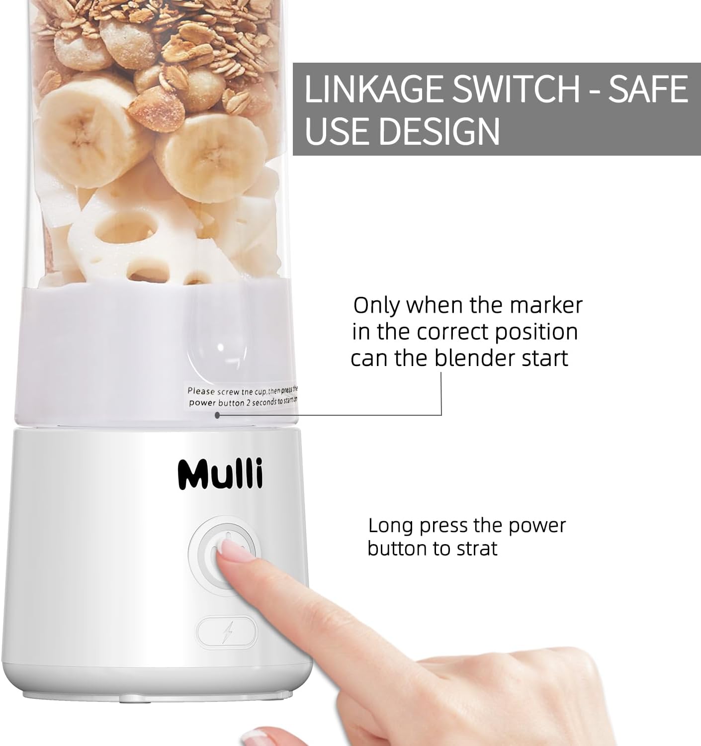 Mulli Portable Blender,USB Rechargeable Personal Mixer for Smoothie and Shakes, Mini Blender with Six Blades for Baby Food,Travel,Gym(Update) - Image 4