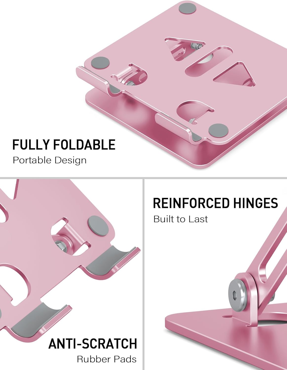 Tablet Stand Holder for Desk, Adjustable Desktop Tablet Holder, Foldable Aluminum Tablet Mount for iPad pro 12.9, iPad Air Mini, Samsung Galaxy Tabs Z Fold Kindle Fire,4-12 inch, Rose Gold - Image 5