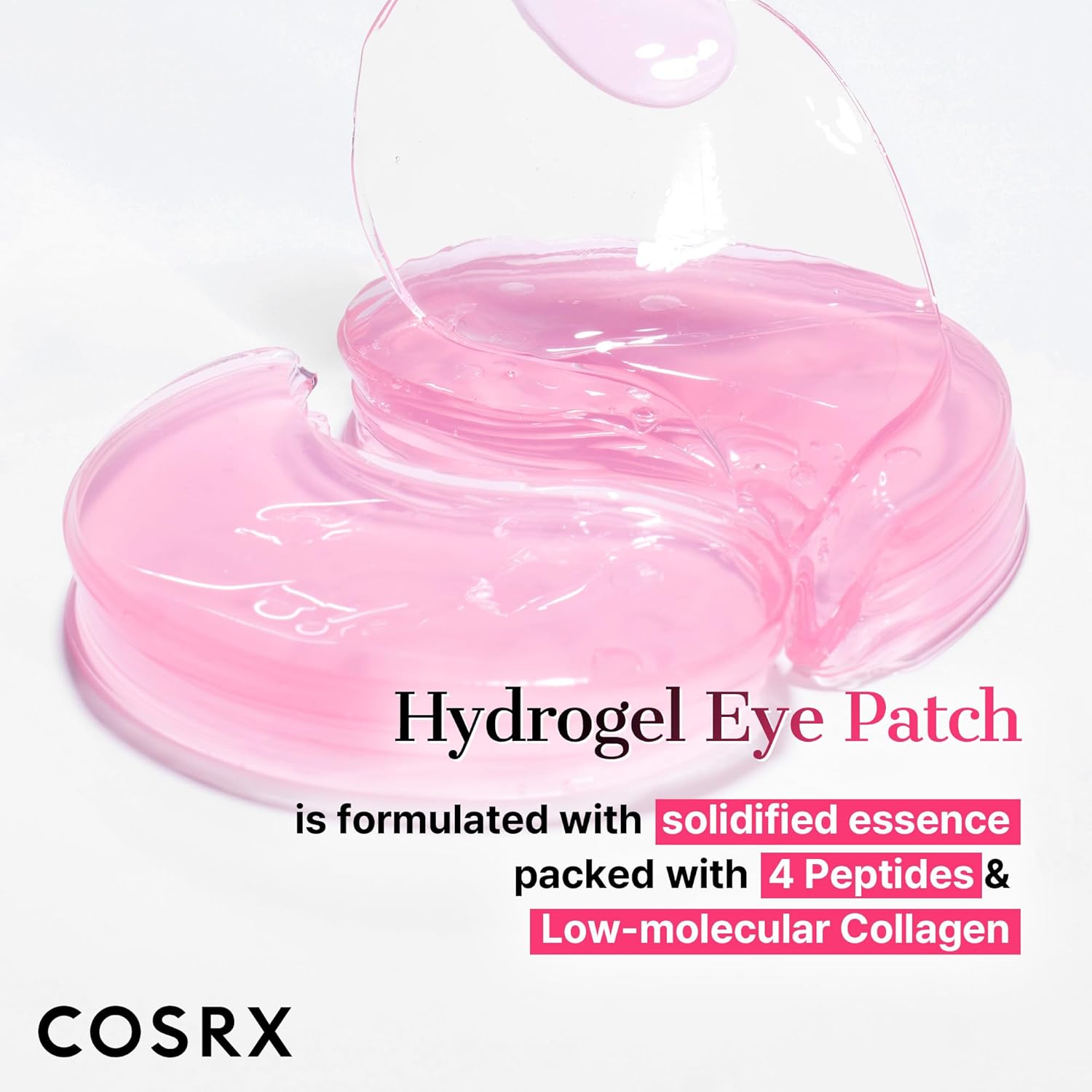 COSRX Pink Peptides Collagen Hydrogel Eye Patch for Puffy Eyes and Dark Circles, Under Eye Mask, 60 Under Eye Patches, Korean Skin Care - Image 2