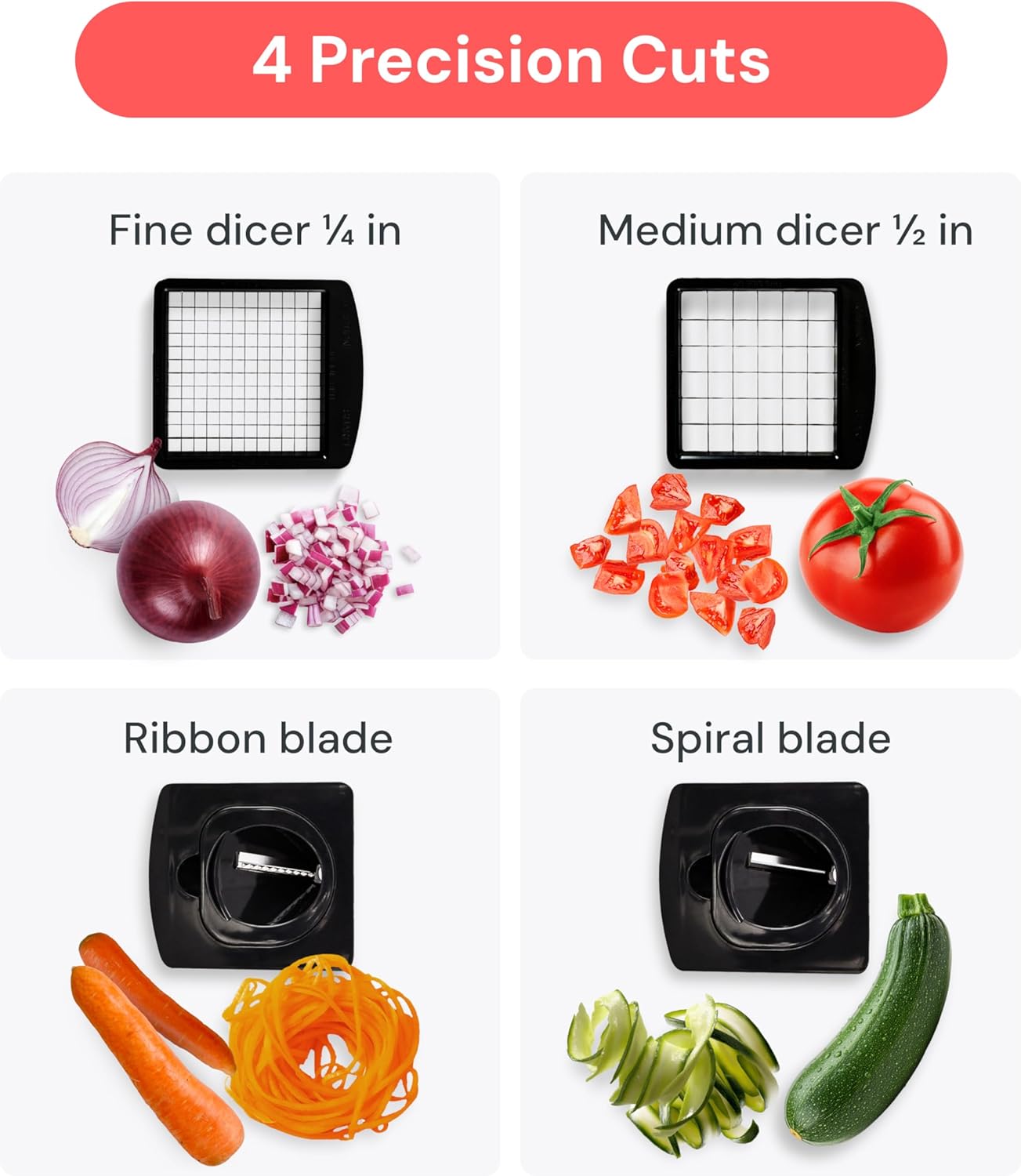 Fullstar The Original Pro Chopper - Vegetable Chopper and Spiralizer, Food Chopper with Container, Fruit Slicer, Kitchen Gadgets & Gifts, Home Essentials (4 in 1, White) - Image 4