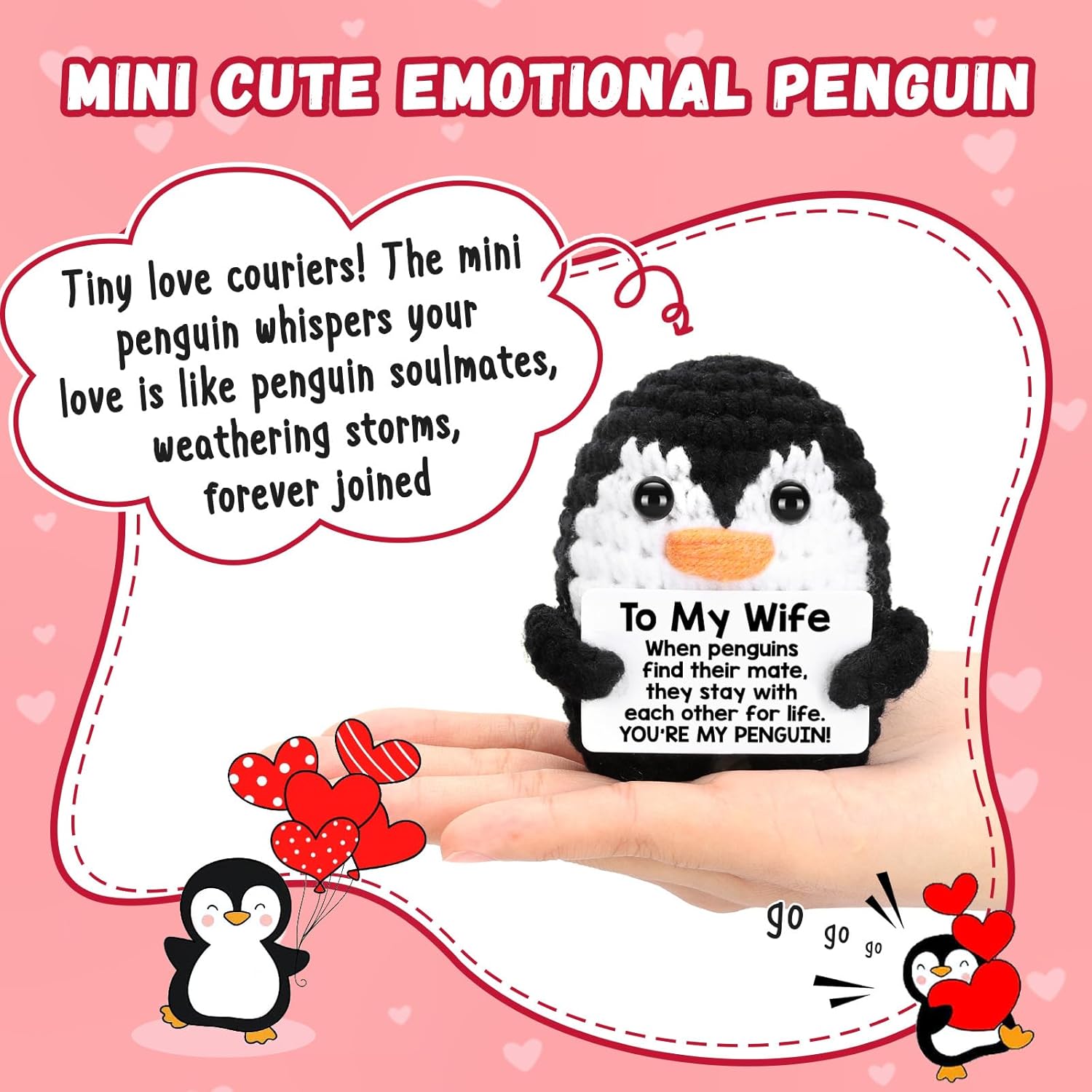 Gifts for Her Wife from Husband, to My Wife Handmade Crochet Emotional Mini Funny Penguin, Romantic Wedding Anniversary Birthday Valentines Gifts for Women Her, Small Easter Love Sign Decor - Image 2