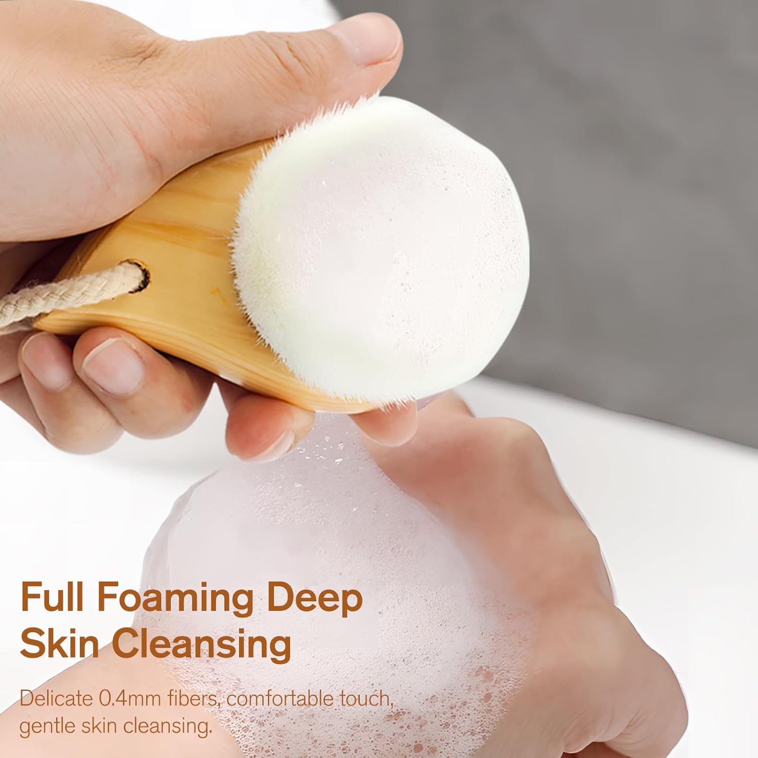 Soft Bristle Facial Cleansing Brush for Deep Pore Cleaning, Travel-Friendly Face Beauty Brush with Ergonomic Handle, Brown - Image 6