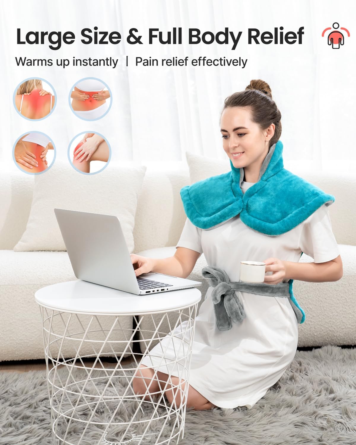 RENPHO Heating Pad for Back, Mothers Day Gifts for Mom & Birthday Gifts for Men Women, FSA Eligible & HSA Store, Weighted Electric Heat Pad for Neck and Shoulder, ETL Certified, 24"x33", Gray Green - Image 3