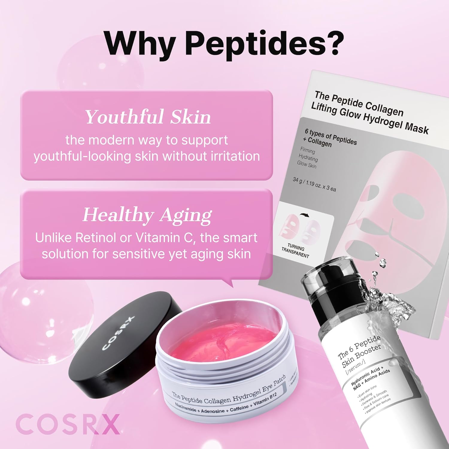 COSRX Pink Peptides Collagen Hydrogel Eye Patch for Puffy Eyes and Dark Circles, Under Eye Mask, 60 Under Eye Patches, Korean Skin Care - Image 5