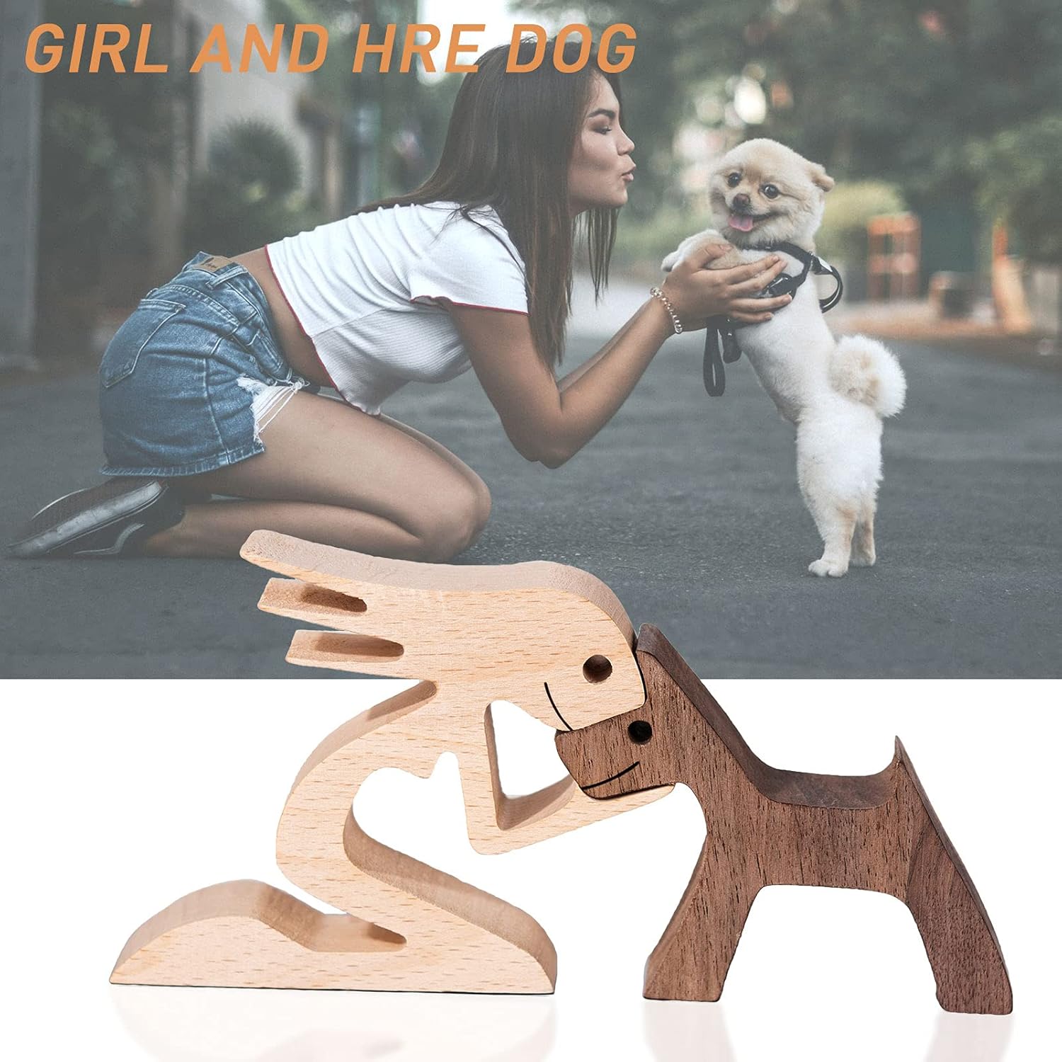 Small Living Room Decor Women and Dog Statue Wood Decorations for Home - Image 2