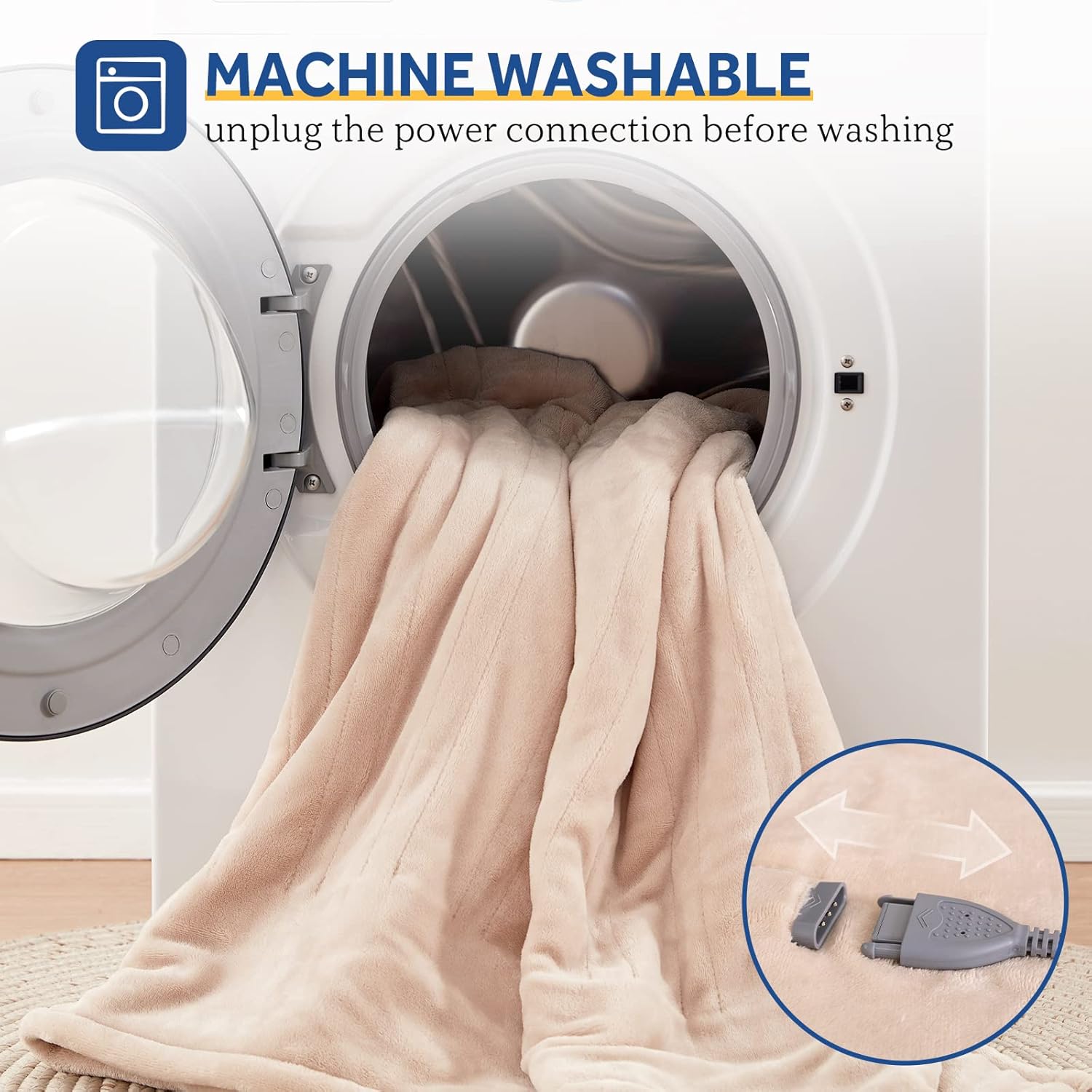 Sealy Electric Blanket Heated Throw, Soft Flannel Heated Blanket with 6 Heating Settings & 2-10 Hours Auto Shut Off, Fast Heating & Machine Washable, 50x60 Inch, Beige - Image 5