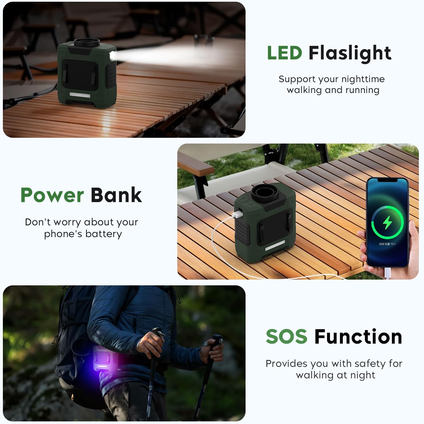 Portable Waist Fan 10000mAh Rechargeable Waist Clip Fan 18000RPM With Max 12H Working Time 3-speed adjustment with LED flashlight Portable Fan for Outdoor Jobsite and etc - Image 5