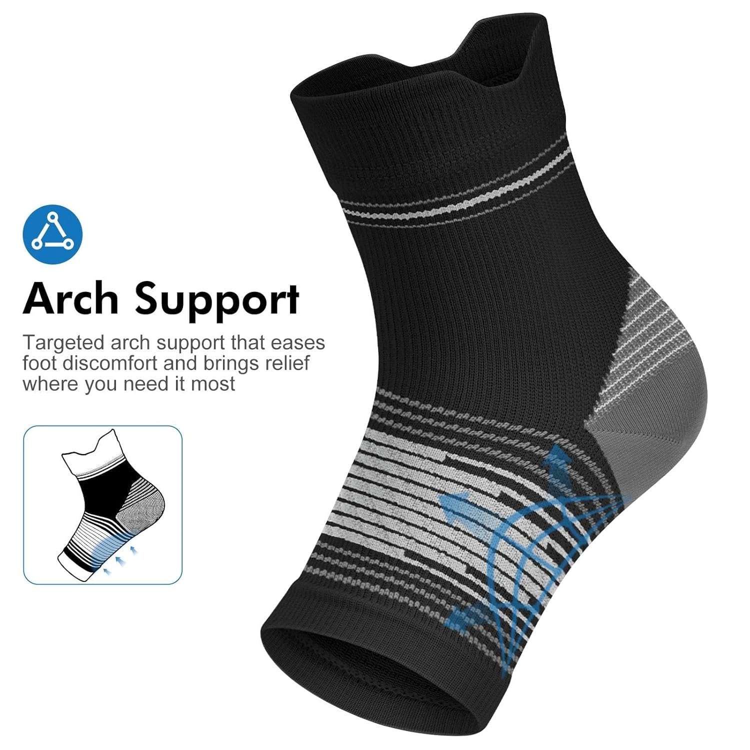 6 Pairs Plantar Fasciitis Socks for Men & Women, Ankle Brace Compression Socks with Arch Support for Achilles Tendonitis, Heel Pain, Swelling & Arthritis Relief, Black, Large - Image 5