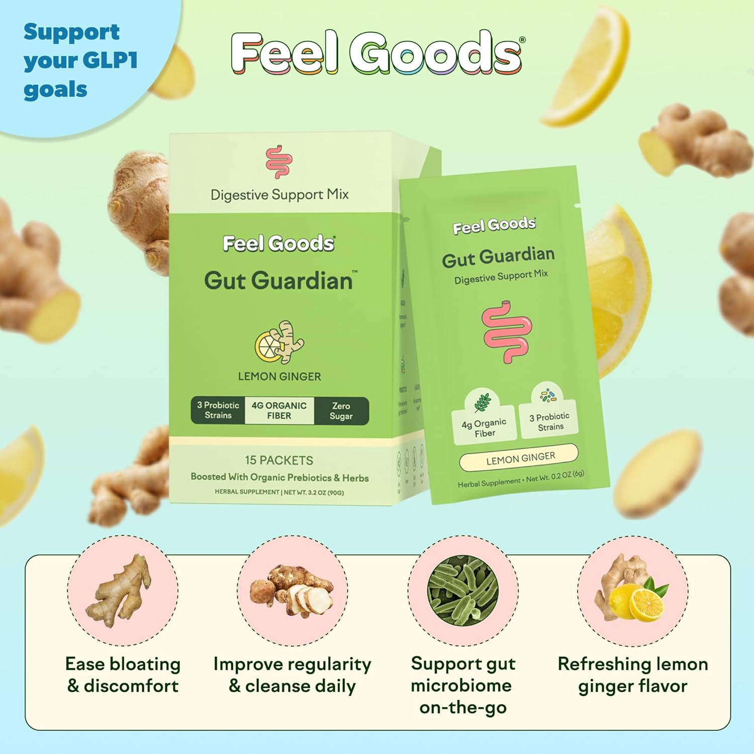 Feel Goods Gut Guardian, Gut Health Powder Packets - Probiotic Fiber Powder with Prebiotics & L Glutamine for Digestive Health, Bloating Relief & Digestion Support - Zero Sugar & Organic Flavor - Image 2