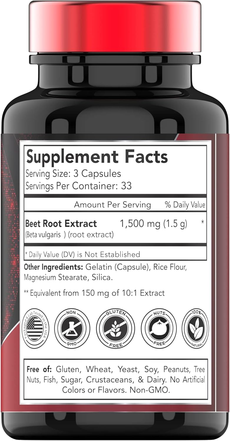 Beet Root Capsules 1500 Mg - 100 Capsules | Beet Root Powder Extract Capsules | Non-GMO & Gluten-Free | Produced in The USA | TNVitamins - Image 2