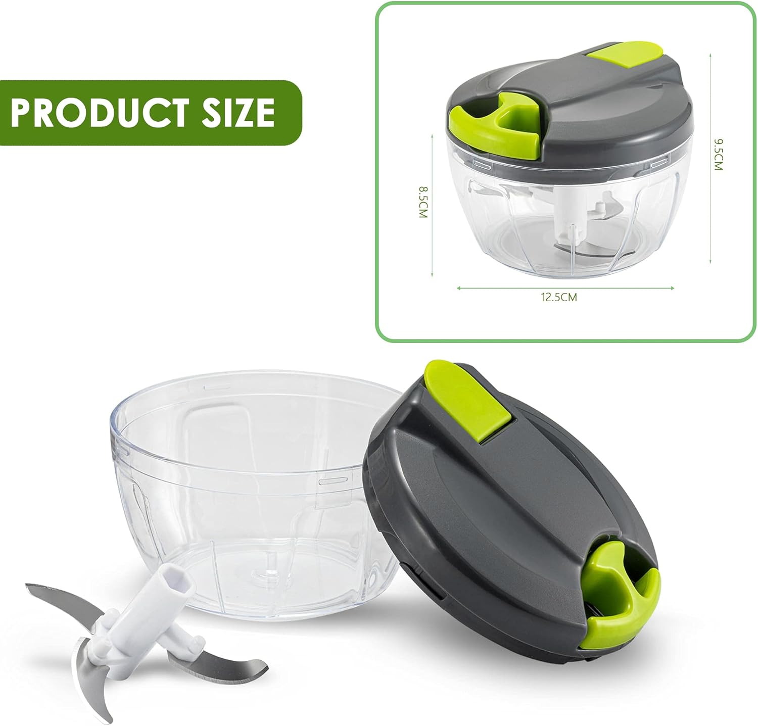 Multi-Function Manual Food Chopper & Processors with Handle and Cover,Vegetable Chopper Shredder,Garlic Press,Suitable for Onions Garlic Peppers Carrots Gingers Fruits,Ideal Gift for Kitchen(Green) - Image 7