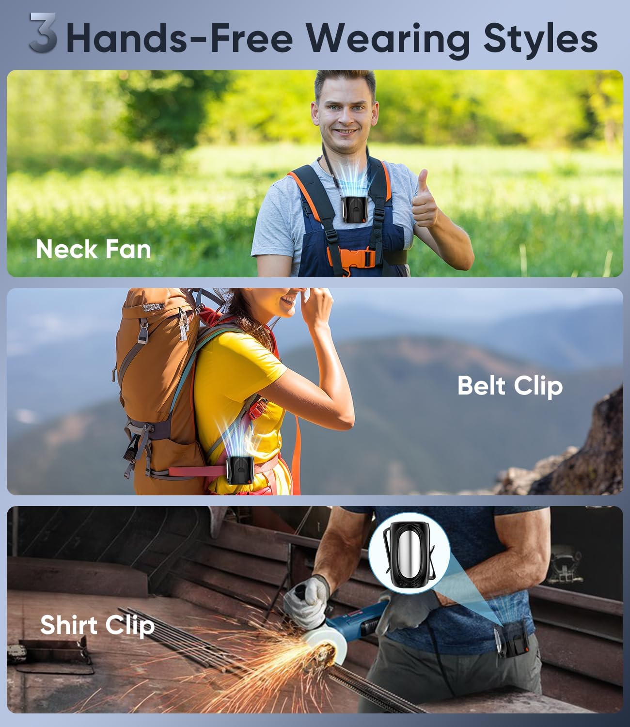 AI Portable Waist Fan, 6 Speeds 16000RPM Strong Turbo Airflow, 40H Max Cooling Battery Powered Personal Fan Rechargeable, Hands-Free Shirt/Belt/Neck Fan for Work, Outdoor, Travel, Gift for Men - Image 5