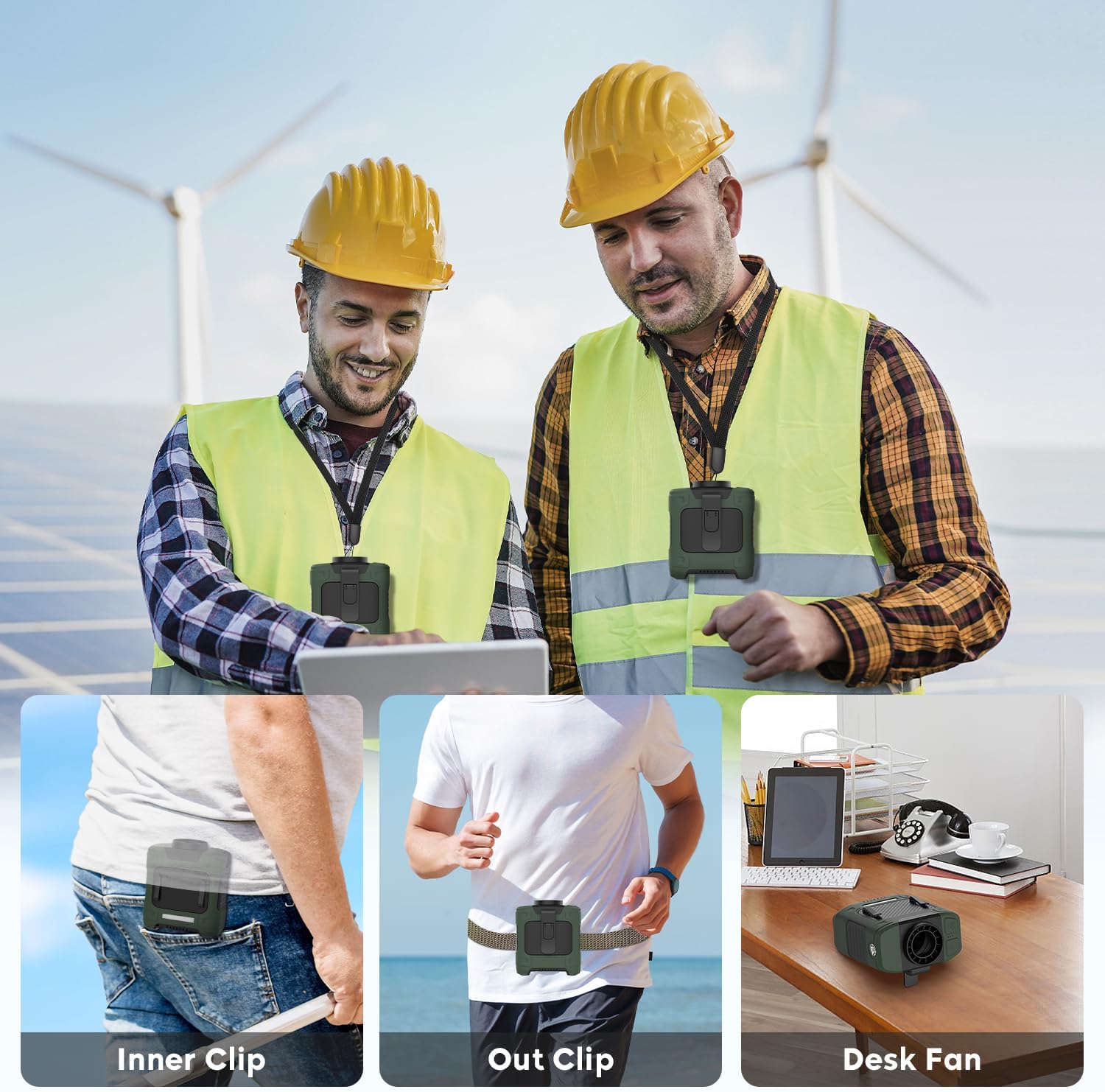 Portable Waist Fan 10000mAh Rechargeable Waist Clip Fan 18000RPM With Max 12H Working Time 3-speed adjustment with LED flashlight Portable Fan for Outdoor Jobsite and etc - Image 4