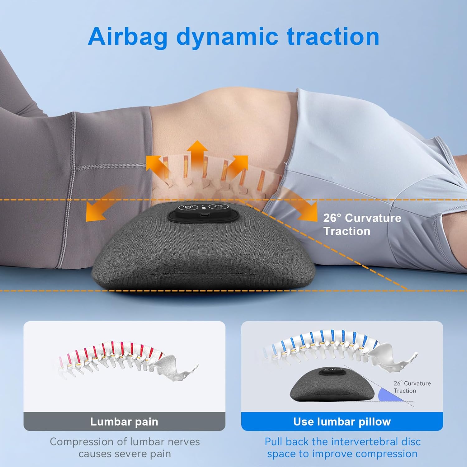 3 in 1 Lower Back Massager - Electric Lumbar with Heat, Vibration Massager, Airbag Traction,Lumbar Support Pillow for Lower Back Pain Relief,Deep Tissue Relaxation FSA Eligible/HSA Eligible - Image 3