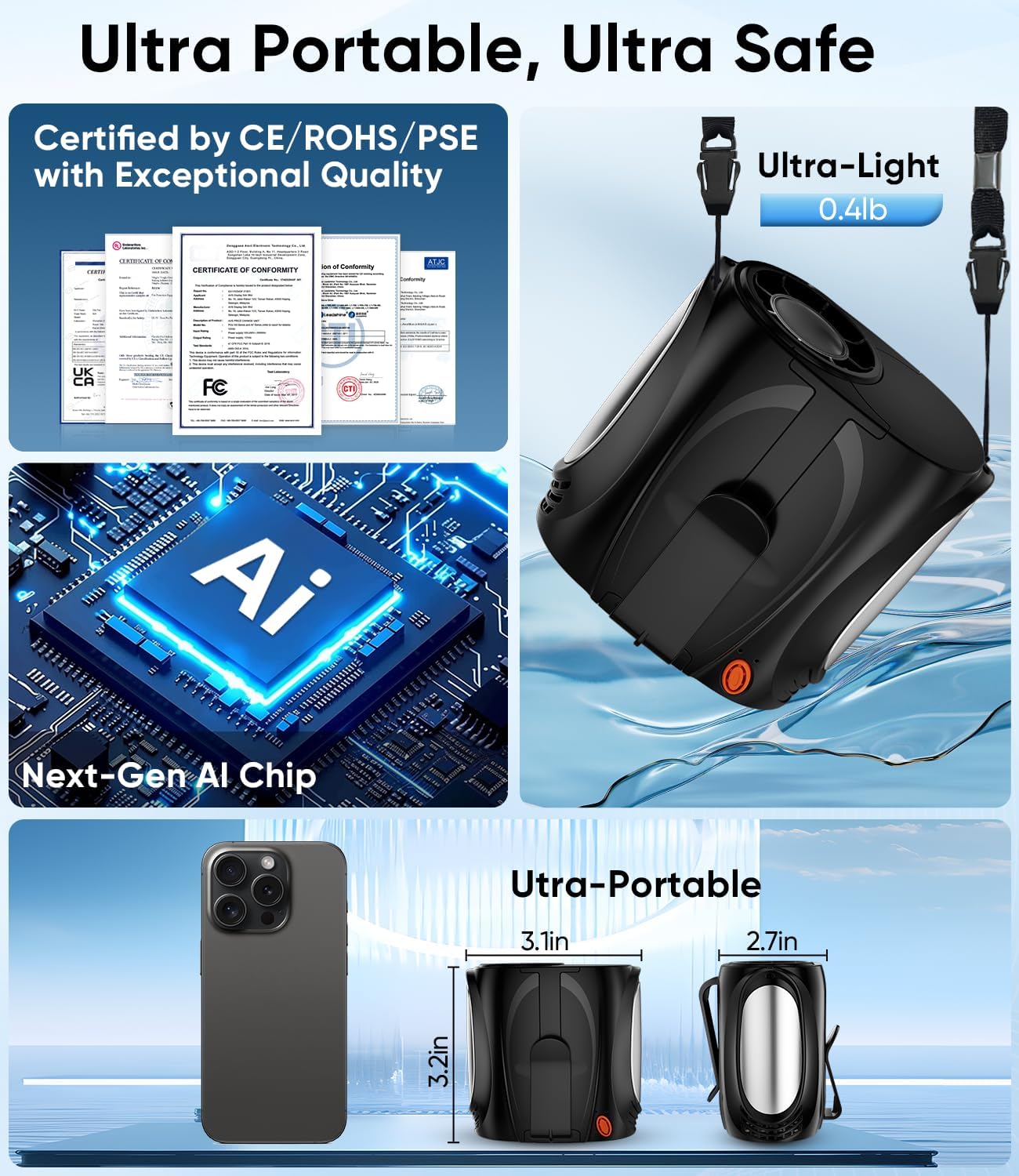 AI Portable Waist Fan, 6 Speeds 16000RPM Strong Turbo Airflow, 40H Max Cooling Battery Powered Personal Fan Rechargeable, Hands-Free Shirt/Belt/Neck Fan for Work, Outdoor, Travel, Gift for Men - Image 6