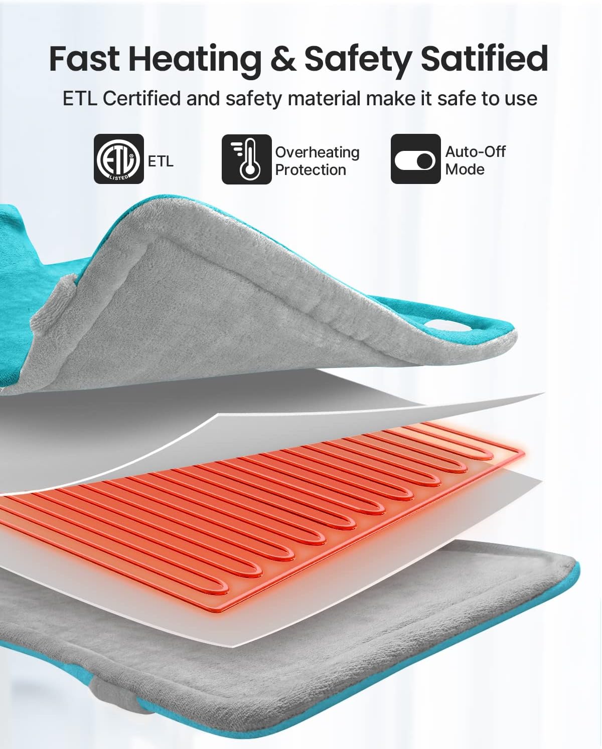 RENPHO Heating Pad for Back, Mothers Day Gifts for Mom & Birthday Gifts for Men Women, FSA Eligible & HSA Store, Weighted Electric Heat Pad for Neck and Shoulder, ETL Certified, 24"x33", Gray Green - Image 5