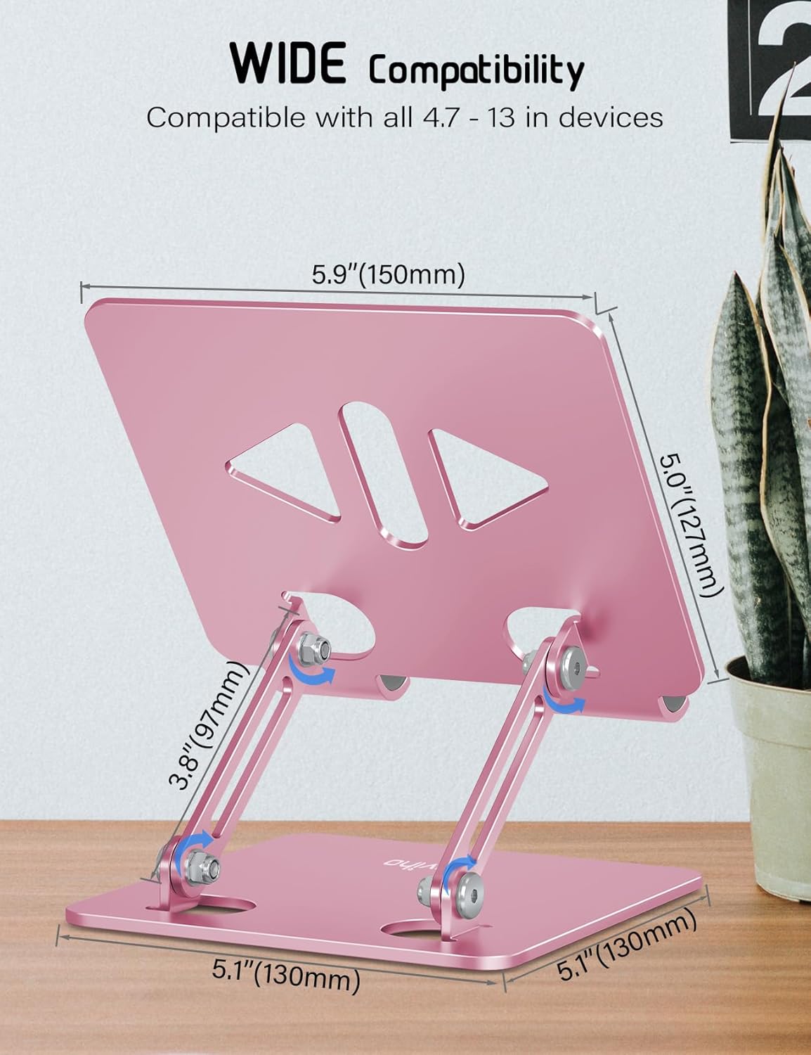 Tablet Stand Holder for Desk, Adjustable Desktop Tablet Holder, Foldable Aluminum Tablet Mount for iPad pro 12.9, iPad Air Mini, Samsung Galaxy Tabs Z Fold Kindle Fire,4-12 inch, Rose Gold - Image 6