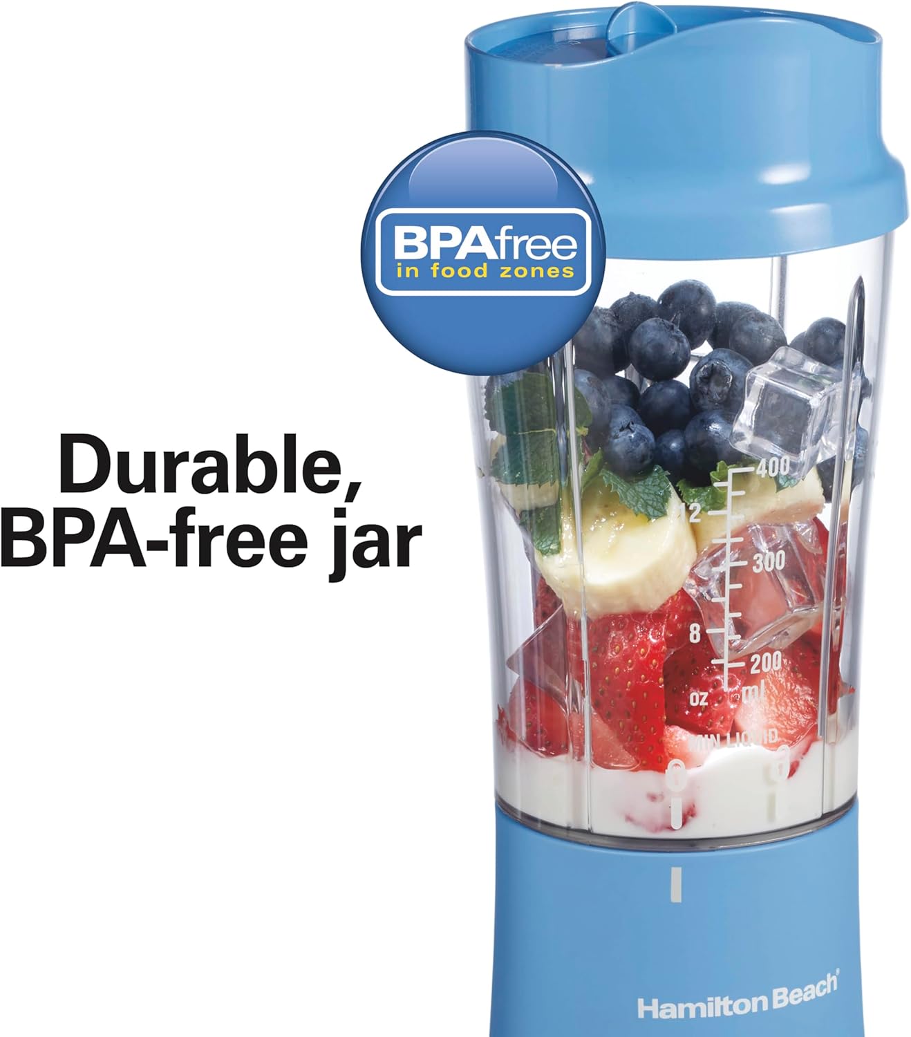 Hamilton Beach Portable Blender for Shakes and Smoothies, 14 Oz BPA Free Travel Cup & Lid, Durable Stainless Steel Blades, Personal Smoothie Blender, Tranquil Blue (51172) - Image 7
