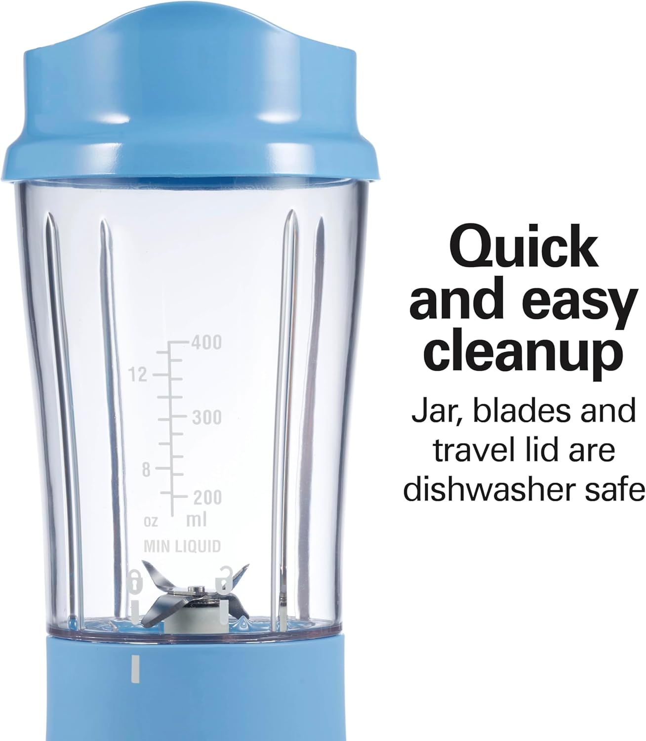 Hamilton Beach Portable Blender for Shakes and Smoothies, 14 Oz BPA Free Travel Cup & Lid, Durable Stainless Steel Blades, Personal Smoothie Blender, Tranquil Blue (51172) - Image 4