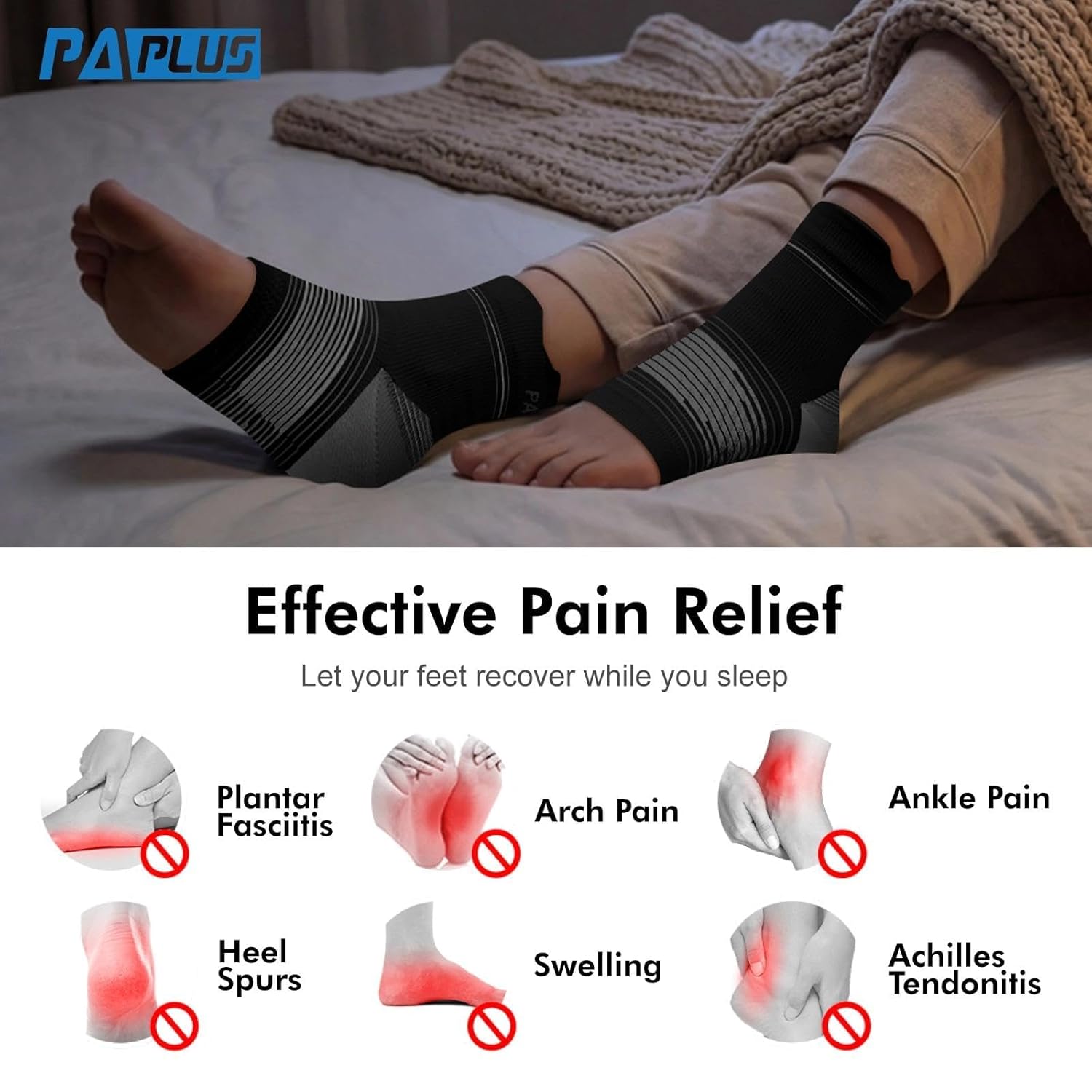 6 Pairs Plantar Fasciitis Socks for Men & Women, Ankle Brace Compression Socks with Arch Support for Achilles Tendonitis, Heel Pain, Swelling & Arthritis Relief, Black, X-Large - Image 2