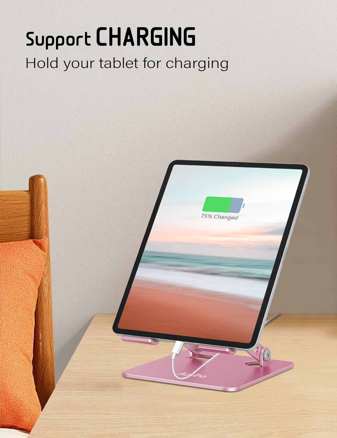 Tablet Stand Holder for Desk, Adjustable Desktop Tablet Holder, Foldable Aluminum Tablet Mount for iPad pro 12.9, iPad Air Mini, Samsung Galaxy Tabs Z Fold Kindle Fire,4-12 inch, Rose Gold - Image 7
