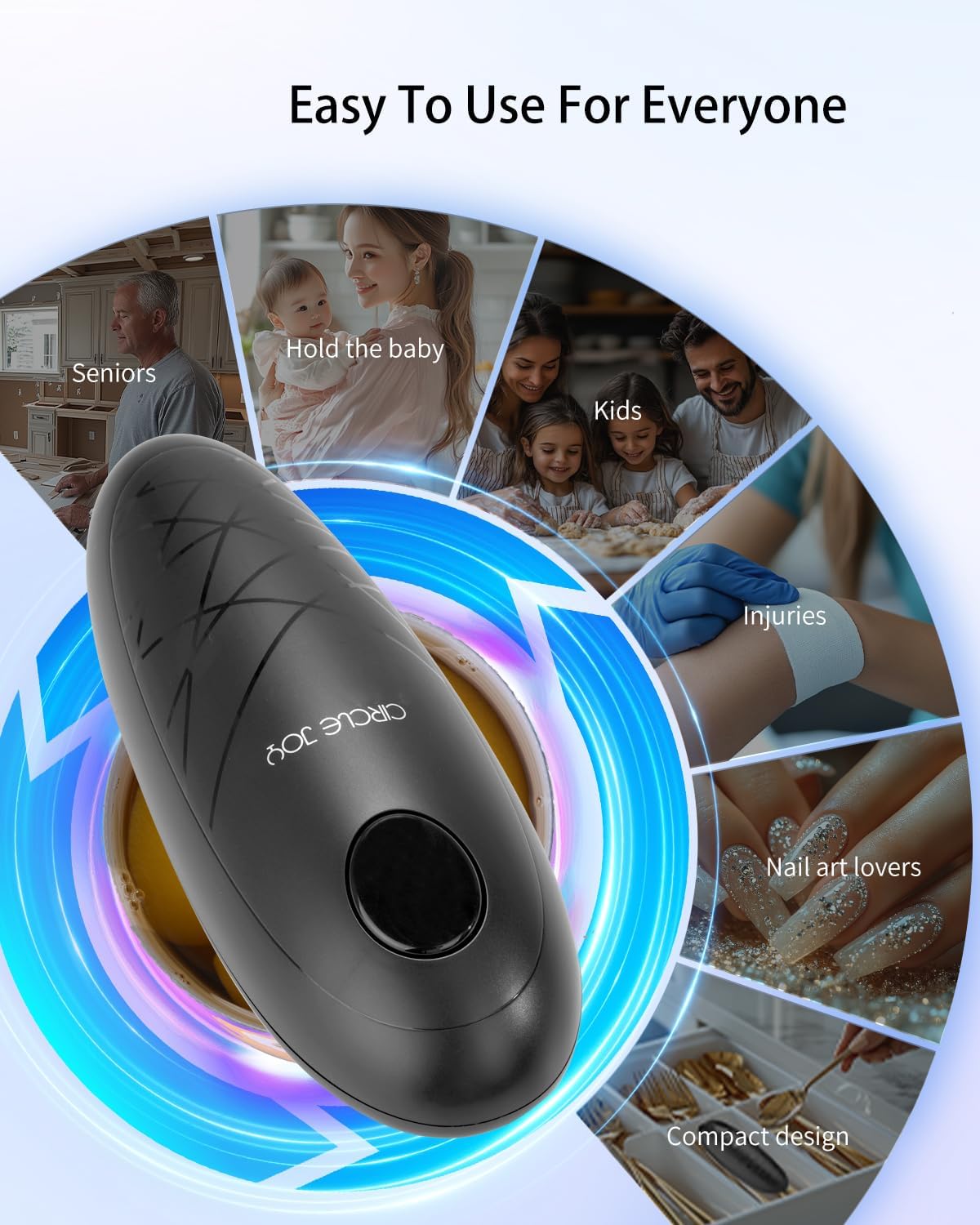 CIRCLE JOY Electric Can Opener, One-Touch Automatic Can Opening with Smooth Edges, Food Safety Handheld Battery-Operated Can Opener for Kitchen and Seniors, Black - Image 8