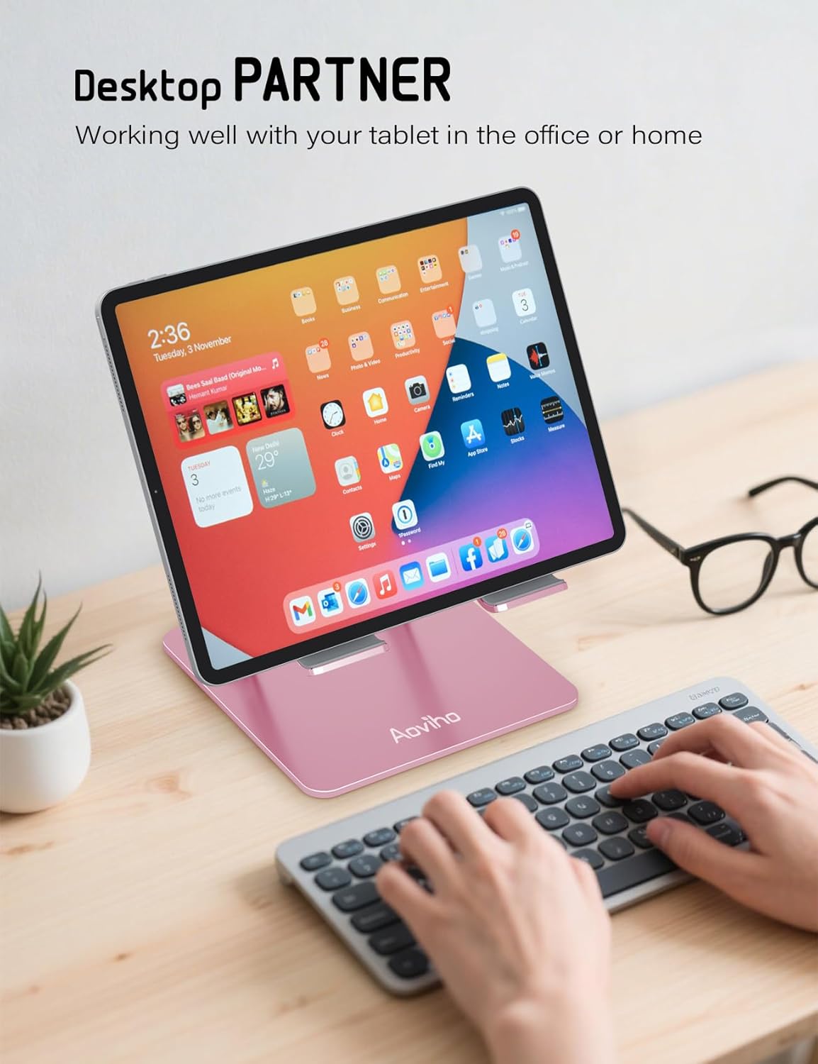 Tablet Stand Holder for Desk, Adjustable Desktop Tablet Holder, Foldable Aluminum Tablet Mount for iPad pro 12.9, iPad Air Mini, Samsung Galaxy Tabs Z Fold Kindle Fire,4-12 inch, Rose Gold - Image 4
