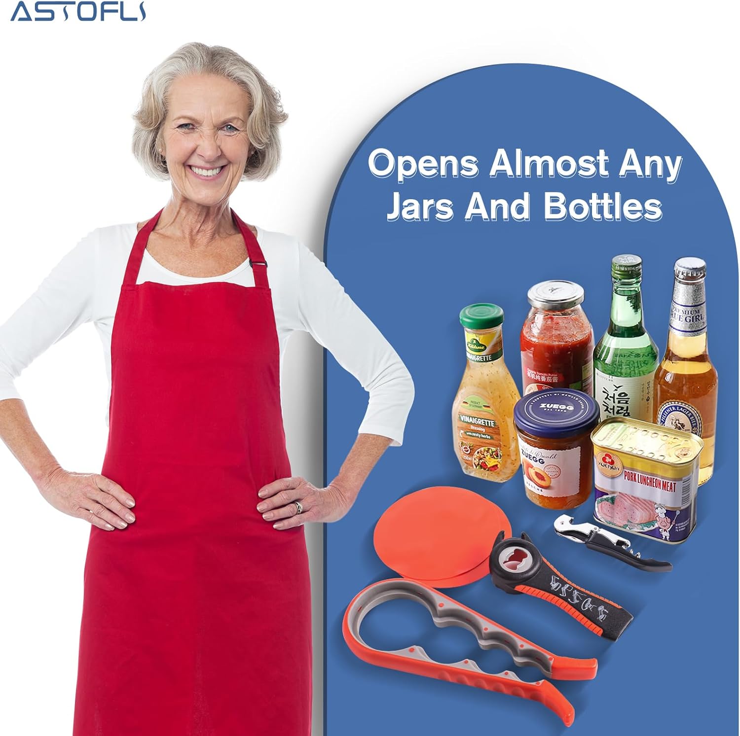 Astofli 5 Pack Jar Opener For Seniors With Arthritis, Easy Twist Lid Opener Jar Opener For Opening Jars With 2 PCS Rubber Jar Gripper, Multi Can Openers Prime For Seniors With Arthritis - Image 3