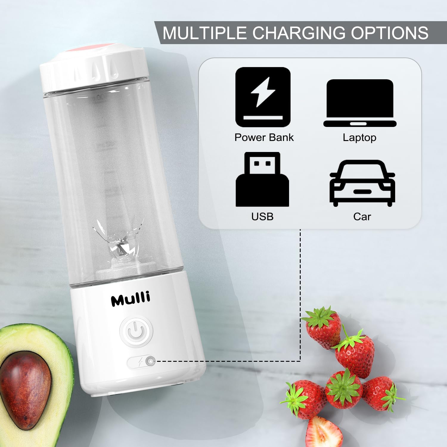 Mulli Portable Blender,USB Rechargeable Personal Mixer for Smoothie and Shakes, Mini Blender with Six Blades for Baby Food,Travel,Gym(Update) - Image 3