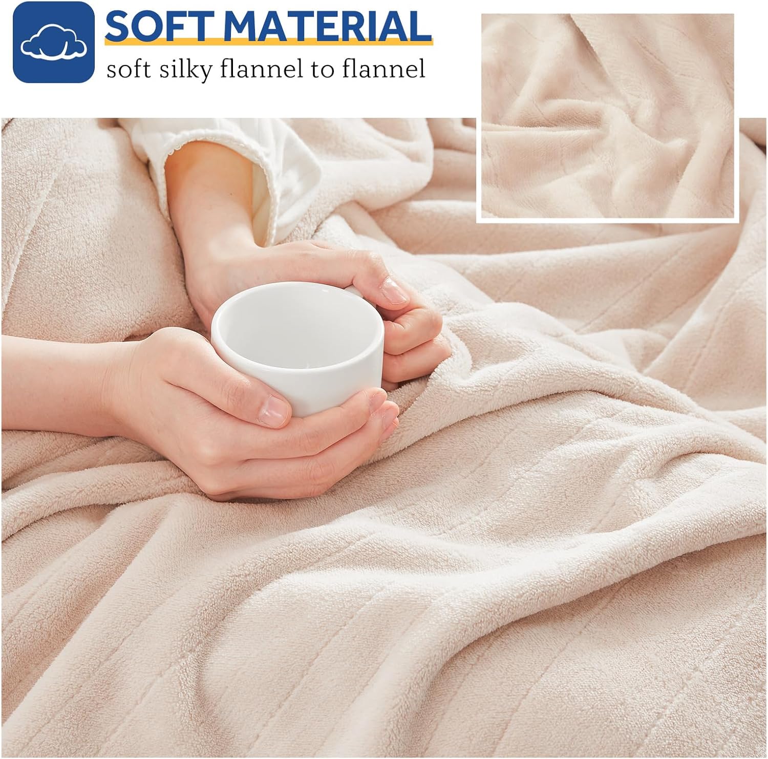 Sealy Electric Blanket Heated Throw, Soft Flannel Heated Blanket with 6 Heating Settings & 2-10 Hours Auto Shut Off, Fast Heating & Machine Washable, 50x60 Inch, Beige - Image 4