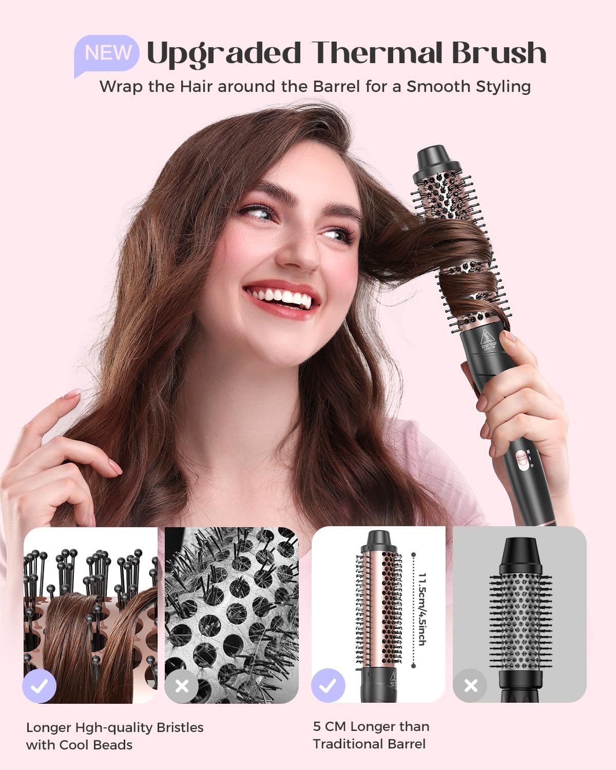 5 in 1 Curling Iron with Thermal Brush and 4 Interchangeable Ceramic Barrels(1/2 to 1 1/2 inch), Curling Wand Set with Flat Iron, Fast Heating, Dual Voltage Hair Curler, Gifts for Women - Image 6