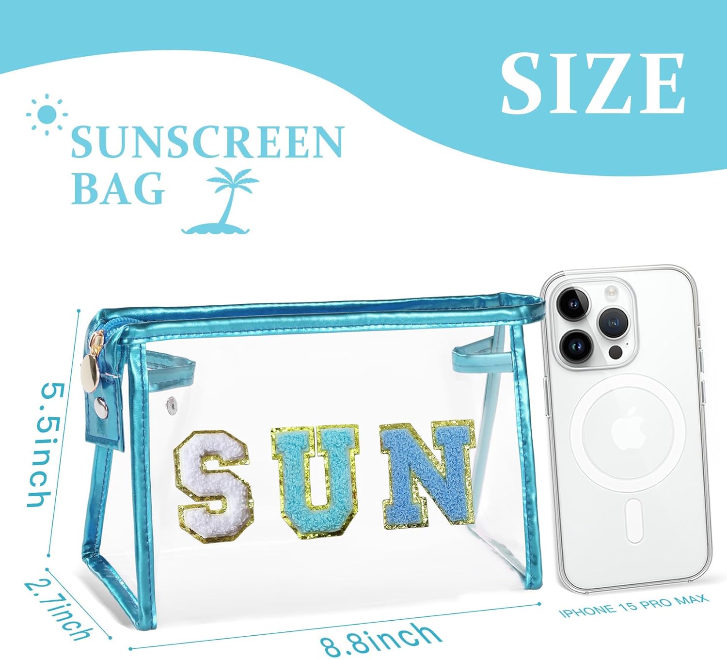 COSHAYSOO Sunscreen Bag Clear Makeup Toiletry Pouch Beach Vacation Essentials for Women Teen Girls Easter Basket Stuffers Gifts Summer Pool Travel Must Have Accessories Waterproof Stuff - Image 2