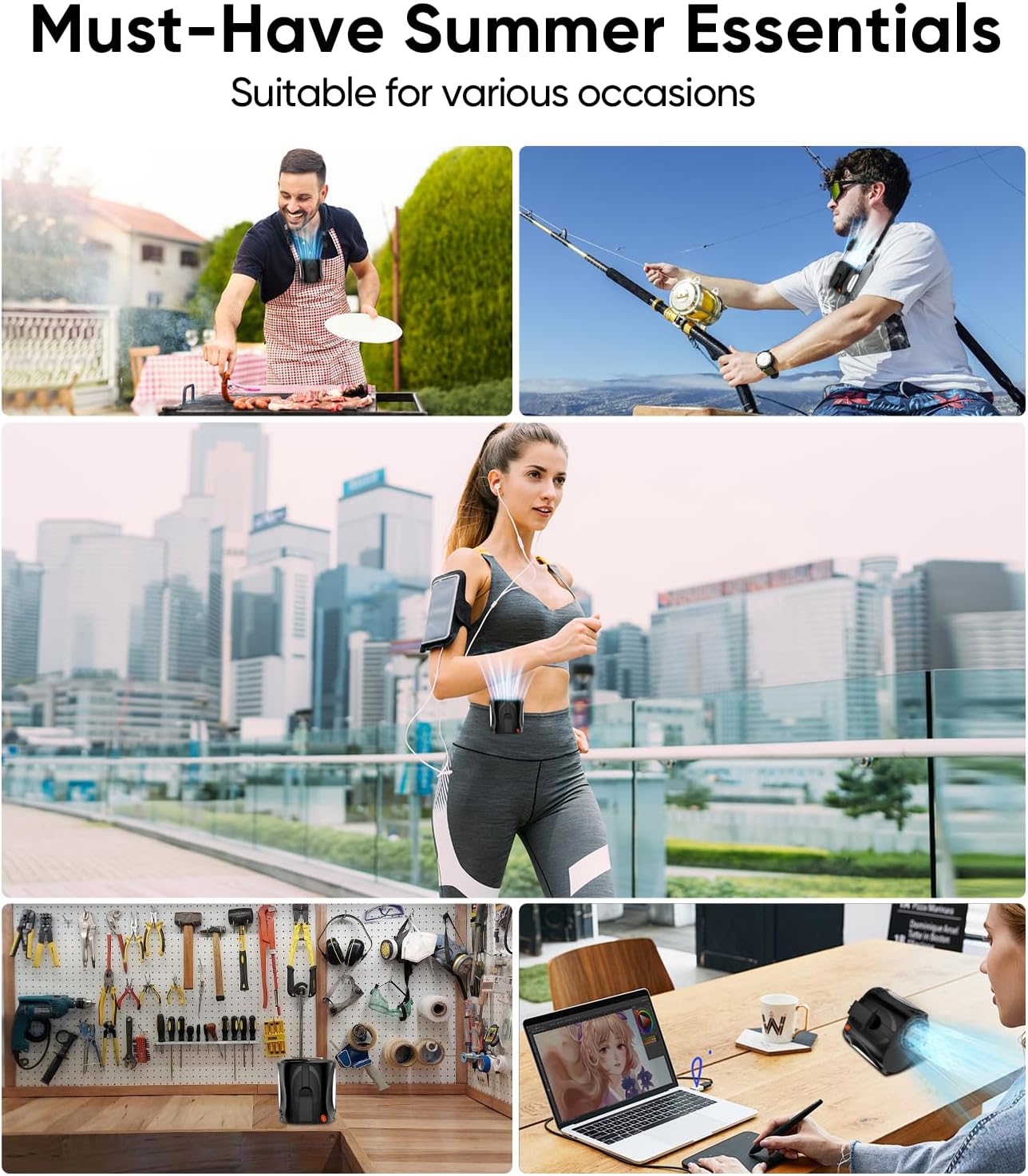 AI Portable Waist Fan, 6 Speeds 16000RPM Strong Turbo Airflow, 40H Max Cooling Battery Powered Personal Fan Rechargeable, Hands-Free Shirt/Belt/Neck Fan for Work, Outdoor, Travel, Gift for Men - Image 8