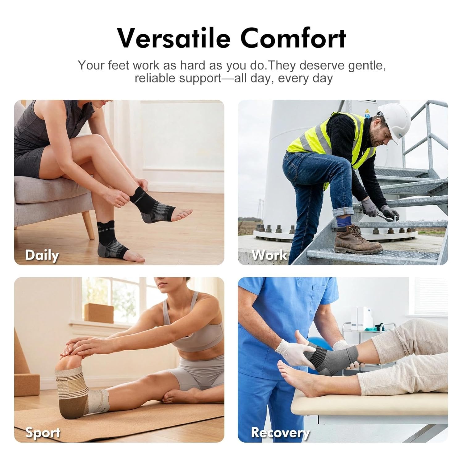 6 Pairs Plantar Fasciitis Socks for Men & Women, Ankle Brace Compression Socks with Arch Support for Achilles Tendonitis, Heel Pain, Swelling & Arthritis Relief, Black, Large - Image 7