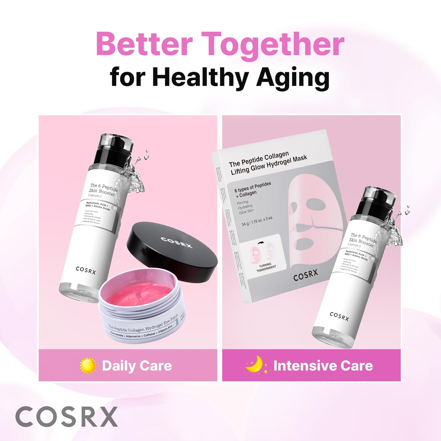COSRX Pink Peptides Collagen Hydrogel Eye Patch for Puffy Eyes and Dark Circles, Under Eye Mask, 60 Under Eye Patches, Korean Skin Care - Image 6