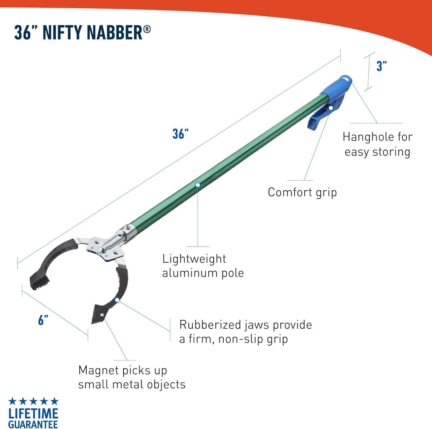 Unger Professional 36” Nifty Nabber, Reacher Grabber Tool, Trash Picker Upper, Built-In Magnet and Ergonomic Grip, Outdoor Claw Pickup for Yard Clean Up, Reaching Assist for Seniors - Image 9