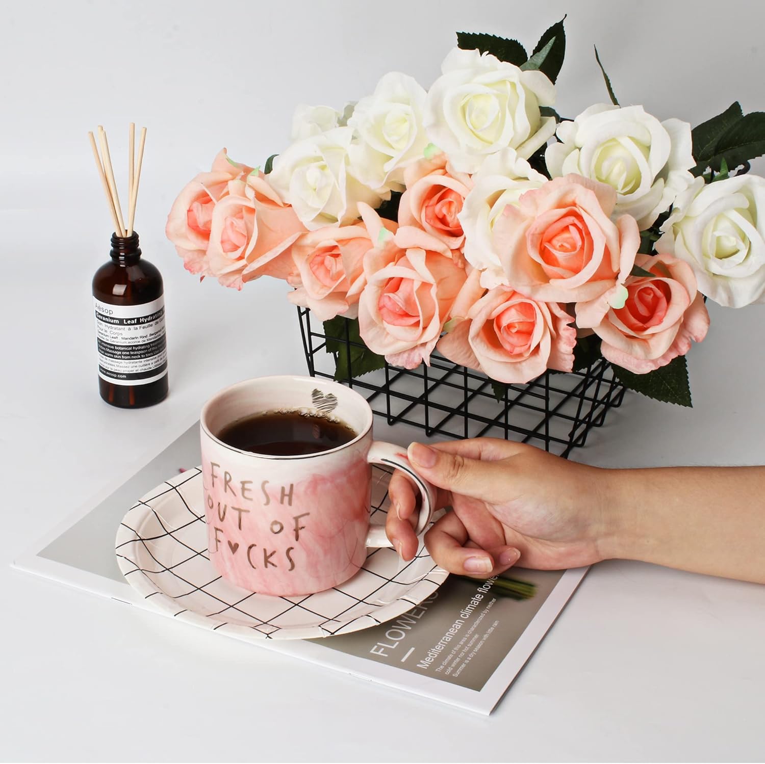 Funny Coffee Mugs Gifts for Women - Sarcastic Novelty Cups Gag Gift for Friends, Coworkers, Boss, Employee, Human Resources - Fresh Out Of - Inappropriate Cute Pink Marble Mug, 11.5oz Coffee Cup - Image 4