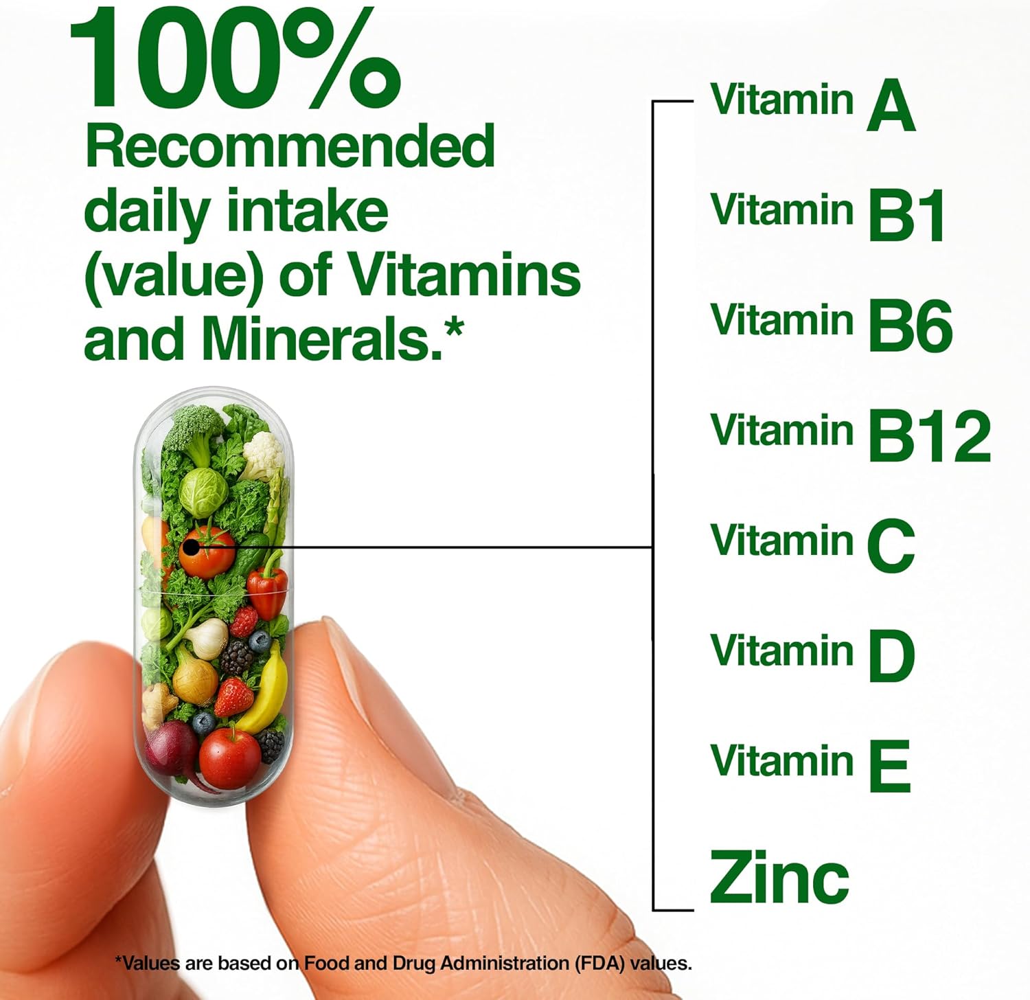 FeelGood Superfoods Vita Fruits and Veggies Capsules - 25 Superfood Ingredients, Fruit and Vegetable Multivitamin, 60 Count - for Men and Women - Vitamins A, C, D, E, B and Zinc - Image 5